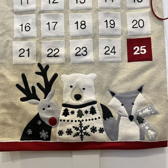 Crate & Barrel 2022 Wool Christmas Advent Calendar Polar Bear Fox Reindeer 33”x2 - Picture 2 of 11